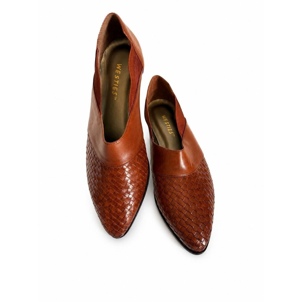 westies womens brown woven leather slip on pointed toe flats size 7M